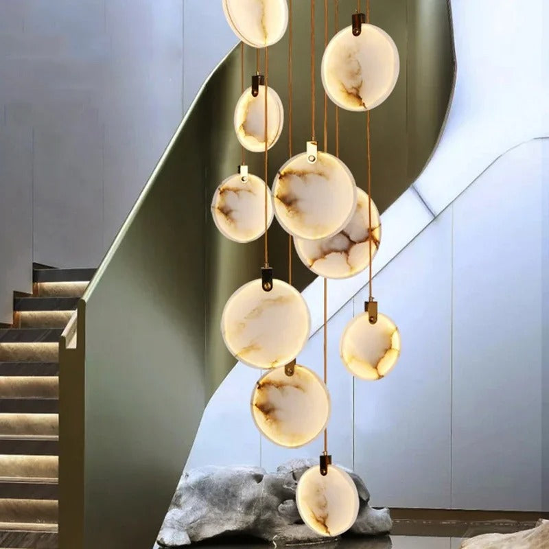 Lenzi Spanish Alabaster Disc Chandelier