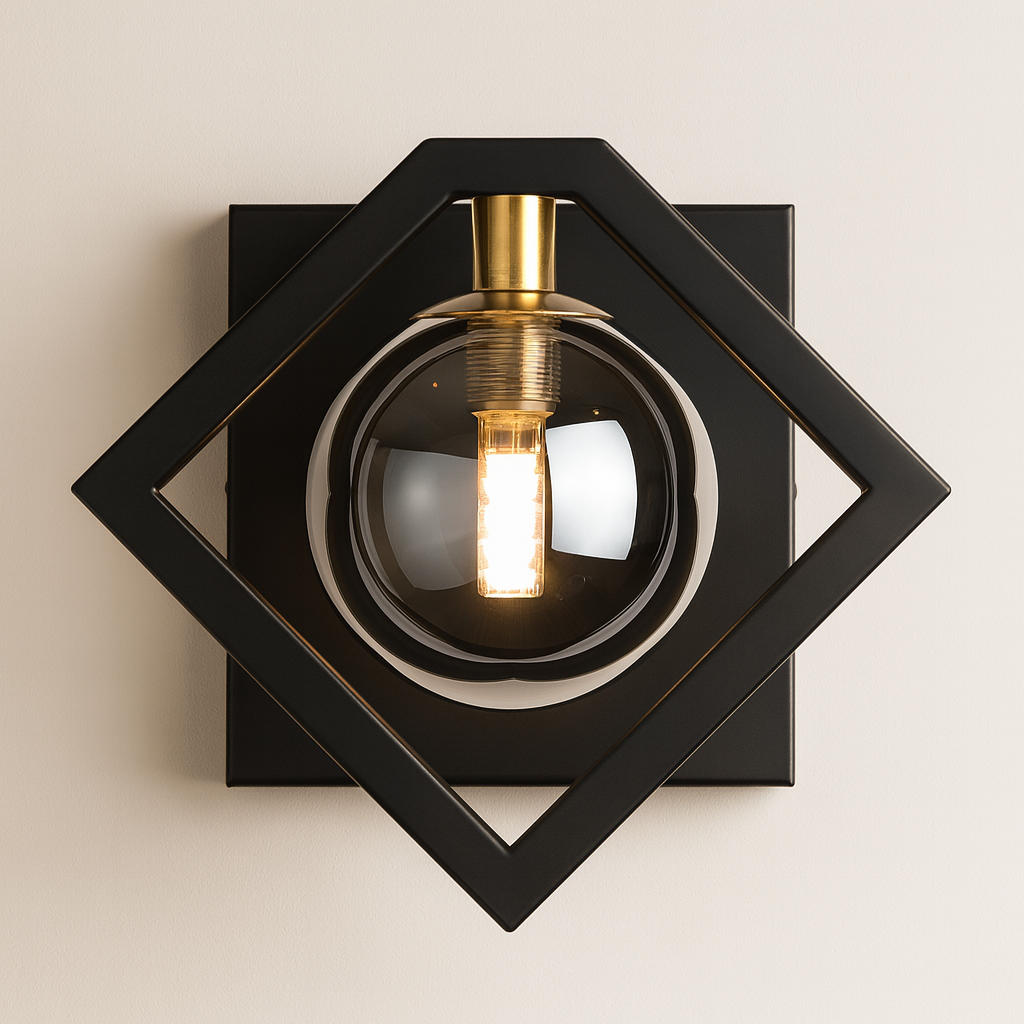 Marlow black gold wall sconce with smoked glass shade — GildNest UK