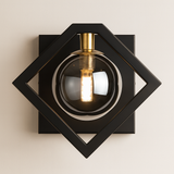 Marlow black gold wall sconce with smoked glass shade — GildNest UK