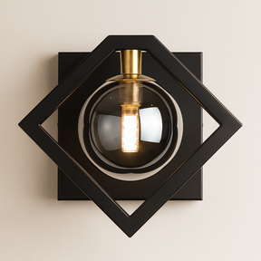 Marlow black gold wall sconce with smoked glass shade — GildNest UK