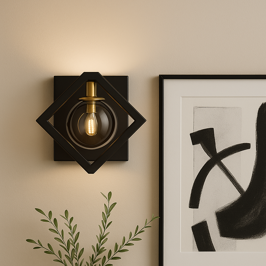 Marlow black and gold wall light in modern UK living room — GildNest