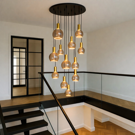 Roma 12 Light Spiral Pendant – Sculptural Multi-Drop Staircase Light