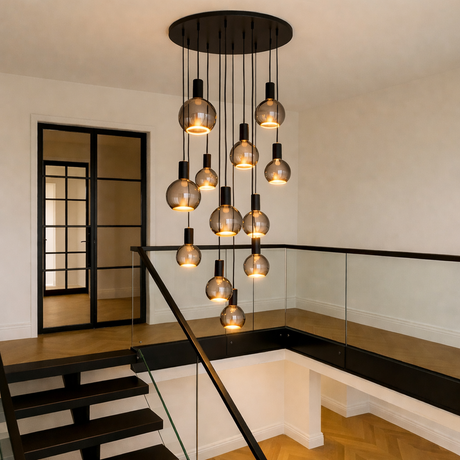 Roma 12 Light Spiral Pendant – Sculptural Multi-Drop Staircase Light