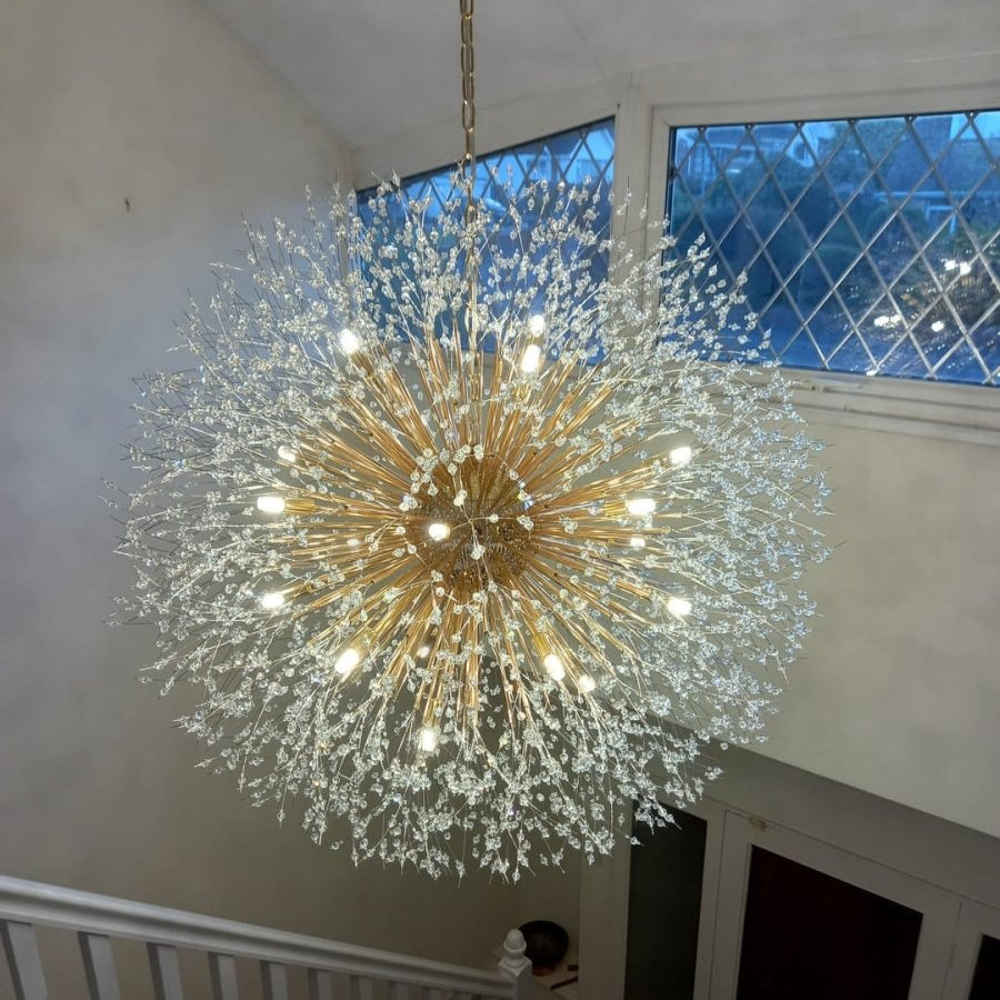 Brass sputnik chandelier lifestyle dining room — GildNest UK