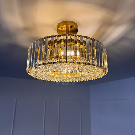 Drava Crystal Drum Semi-Flush Ceiling Light installed in a room