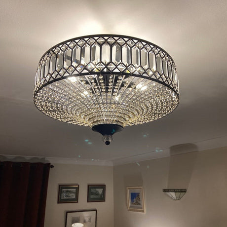 Corvin Carved Crystal Drum Ceiling Light installed in a room