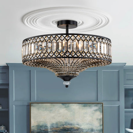 Corvin Carved Crystal Drum Ceiling Light Black