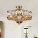 Corvin Carved Crystal Drum Ceiling Light Brass