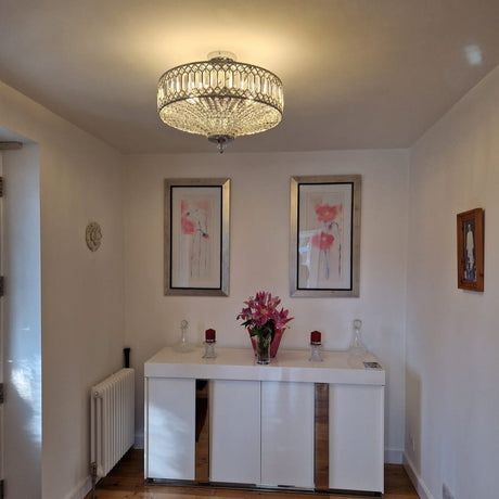 Corvin Carved Crystal Drum Ceiling Light Chrome