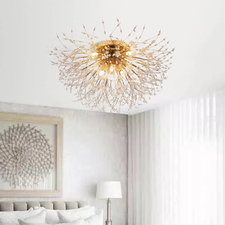 Speck Beaded Sputnik Flush Mount Ceiling Light Gold 8 Bulbs