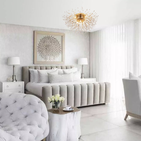 Speck Beaded Sputnik Flush Mount Ceiling Light installed in a bedroom