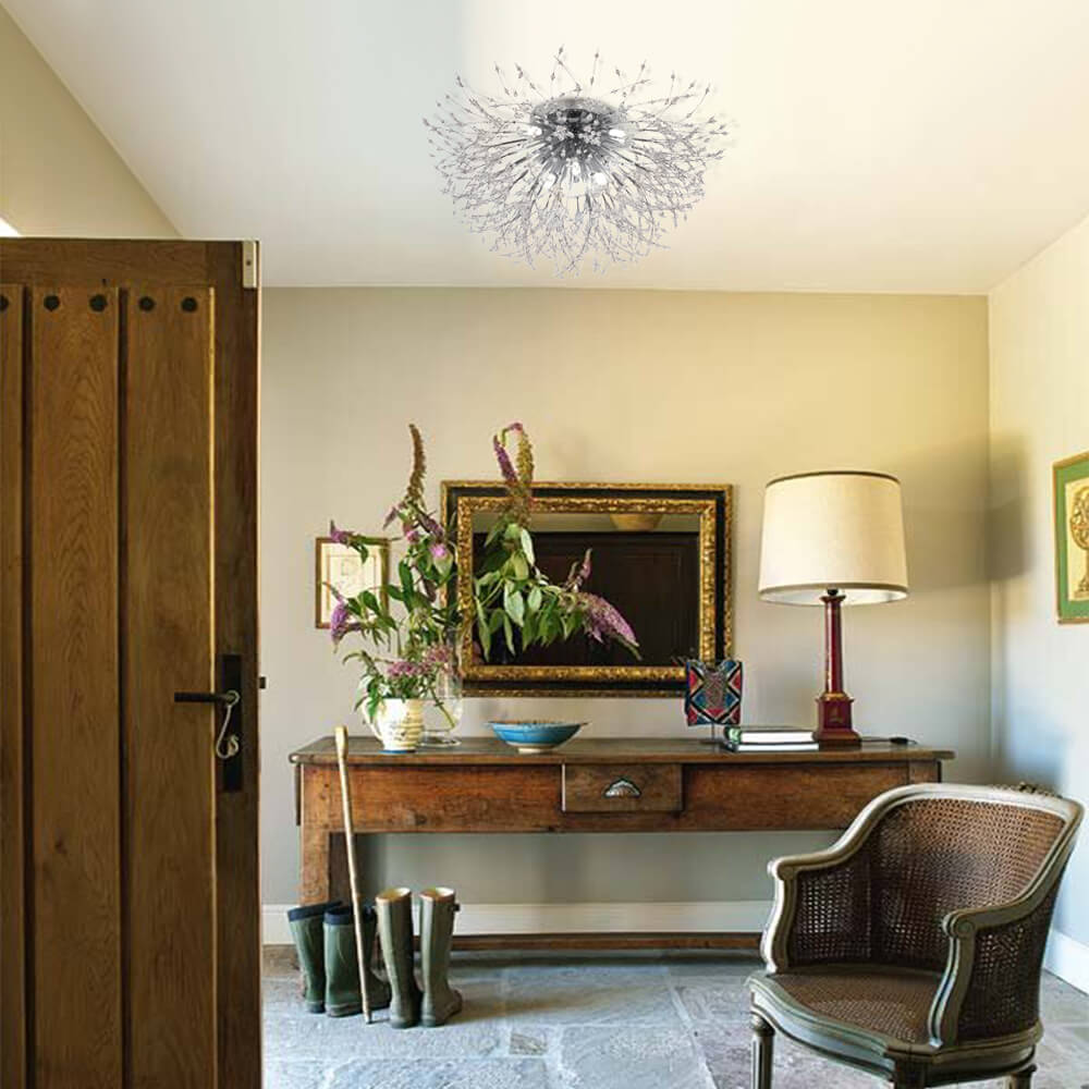 Speck Beaded Sputnik Flush Mount Ceiling Light Chrome 5 Bulbs