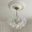 Bellina Glass Bubble Cluster Chandelier 3-Light Brass installed with ceiling medallion